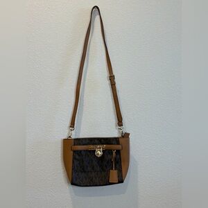 Michael Kors Hamilton Crossbody Bag Brown MK Logo Leather Trim